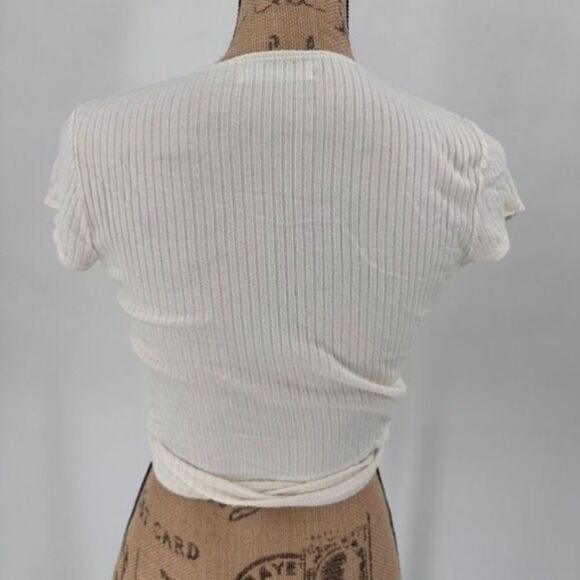 Reformation Flora Ribbed Wrap Top Ivory Size XS Knit Balletcore Cropped - Picture 4 of 8